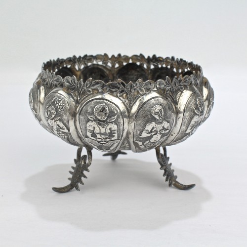 Old or Antique Unmarked Indian Silver Repousse Bowl with Scorpion Feet - Picture 1 of 10