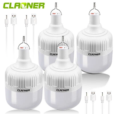 CLAONER 4Pack USB Rechargeable Bulbs 12 LED Outdoor Camping Tent Hanging Emergency Light