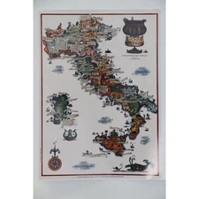 Vtg Vini D'Italia Wine Map Of Italy Print 1976 "D. O. C." A Denominazione Di