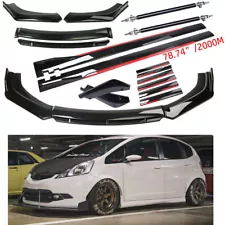 Gloss Black For Honda Fit 2006-2020 Front Bumper Lip Spoiler Splitter+Side+Skirt