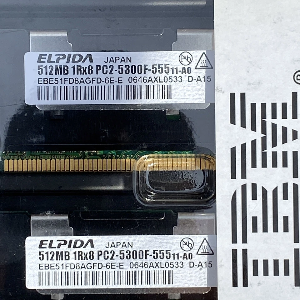 2 Elpida 512MB DDR2 SDRAM ECC 1Rx8 PC2-5300F 1RX8 Fully Buffered 1GB Set - Image 2 of 2