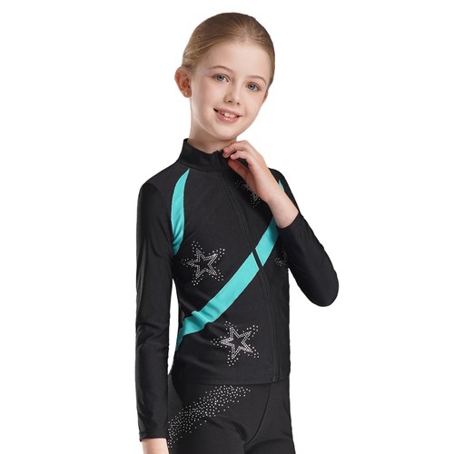Kids Girls Sweatshirt Contrast Color Tops Sports Jacket Figure Skating Uniform - Picture 16 of 63