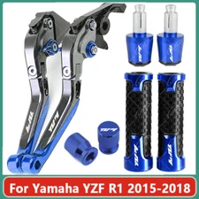 For Yamaha YZF R1 2015-2018 Blue CNC Handle Grips Cap Brake Clutch Levers Sets