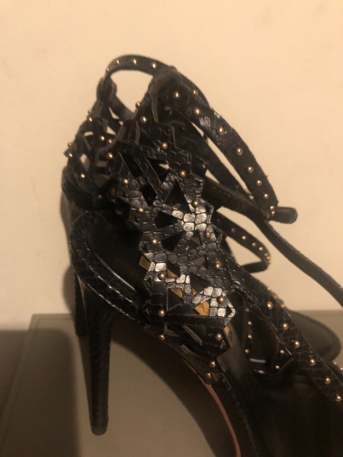 Bcbgmaxazria Black Python Prints Studded Uk5.5 38.5 Rrp £275