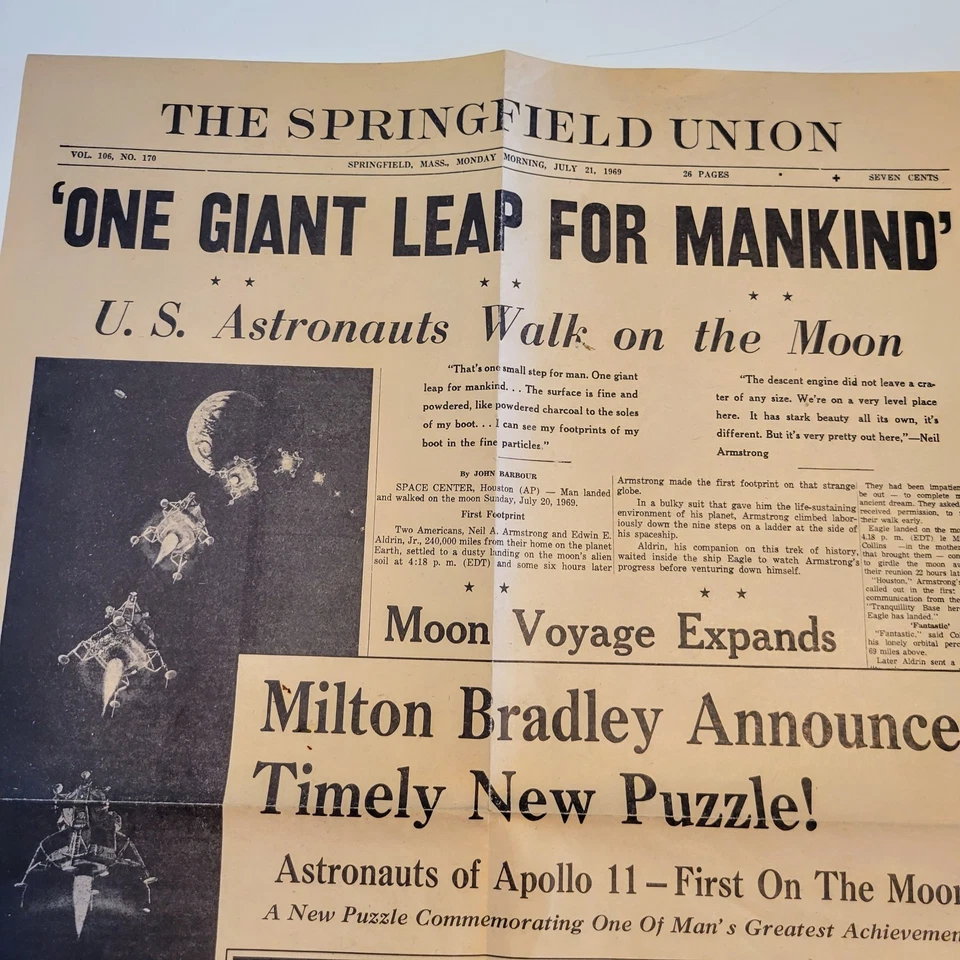 Rare Milton Bradley Ad Moon Landing For Puzzle Springfield Union Neil Armstrong - Image 2 of 4