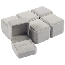 6 Pcs Jewelry Box Set, Velvet Gift Box & Single Ring Box Case for Proposal, Grey