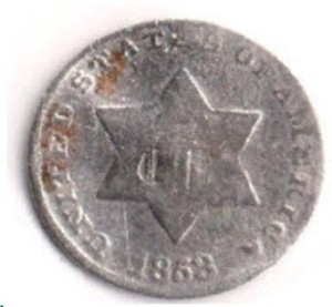 1853 Silver Three Cent Silver Coin