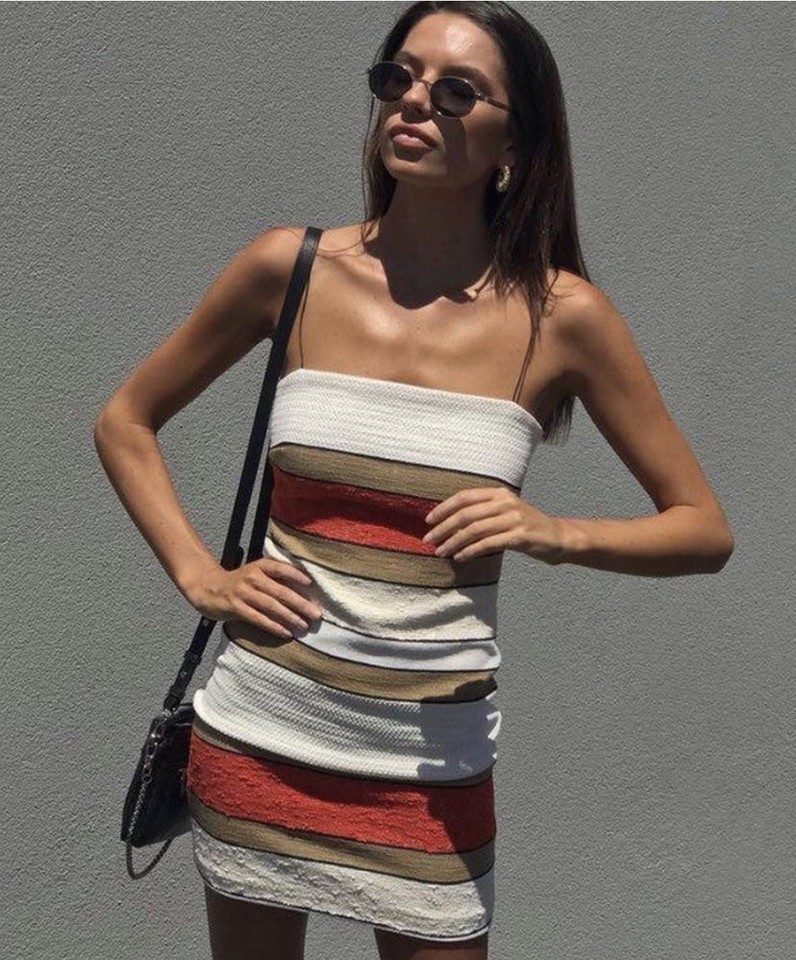 Bec + Bridge Striped Mini Dress Square Neck Spaghetti Straps Size 8