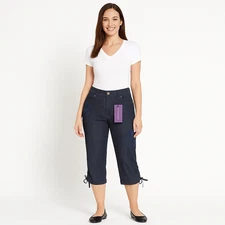 NWT Gloria Vanderbilt Annaliese Denim Capri Pants 8 Blue Embellished Stretch