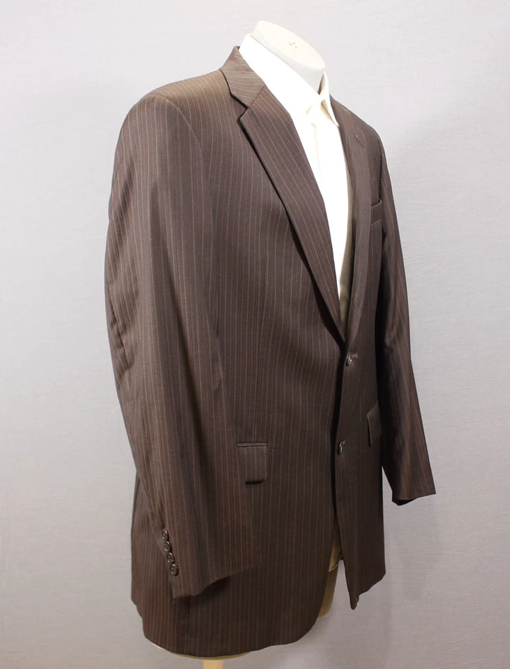 Austin Reed 2 Piece Suit Mens 2 Button Wool Brown Striped 44L Pleated 38" W USA - Image 4 of 4