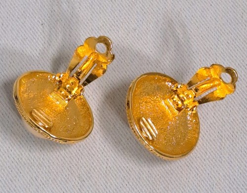 Vintage Faux Pearl Gold Mesh Clip-On Earrings '90s Statement Jewelry - Picture 4 of 6