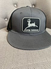 Vintage John Deere patch on black flatbill Snapback Trucker Hat Cap