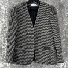 Schrader Sport Womens Size 12 Striped Open Front Blazer Jacket Black Long Sleeve