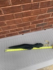 Vintage 70s Black Nylon Umbrella Gold Metal Handle Chain Parasol MCM Retro