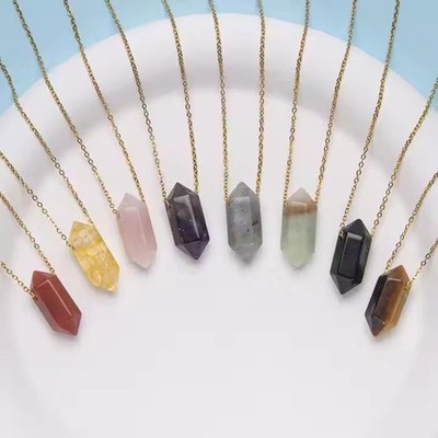 Women Tiger Eye Pendant Necklace Natural Stone Gold Chain Gift Idea Le