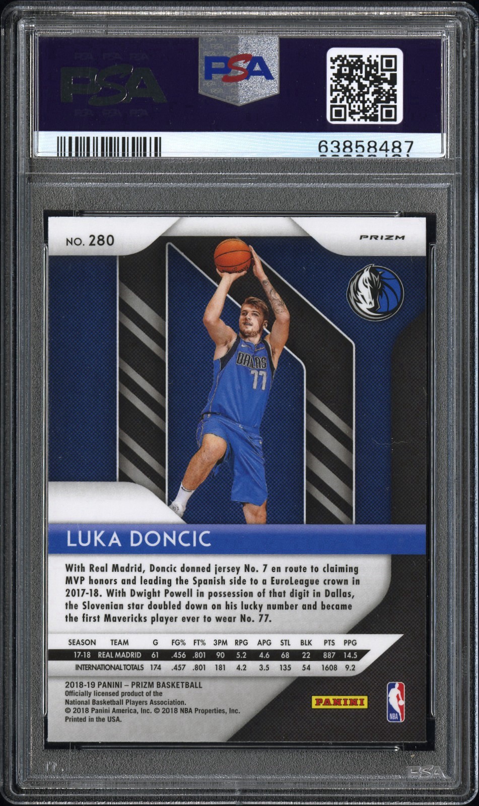 Luka Doncic Rookie Card 2018-19 Panini Prizm Fast Break Prizm #280 PSA 9 view 2