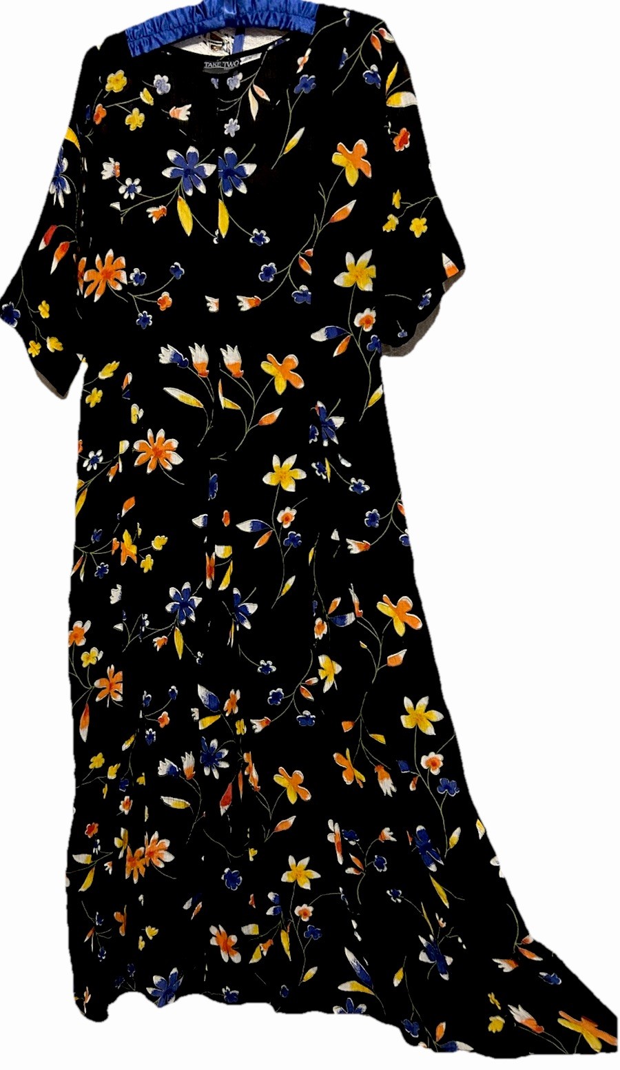 Take Two Dress M Black Floral Rayon Boho Midi 90s Y2K Vintage Hippie Sundress