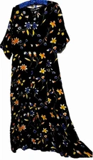 Take Two Dress M Black Floral Rayon Boho Midi 90s Y2K Vintage Hippie Sundress