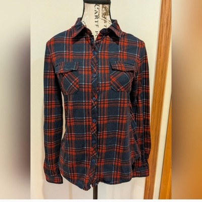 Love Potion Women's Red Blue Plaid Flannel Shirt Button Up Longsleeve Small