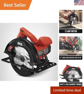 Corded 13 Amp 7-1/4'' Circular Saw with 51-Degree Bevel for Accurate Cuts