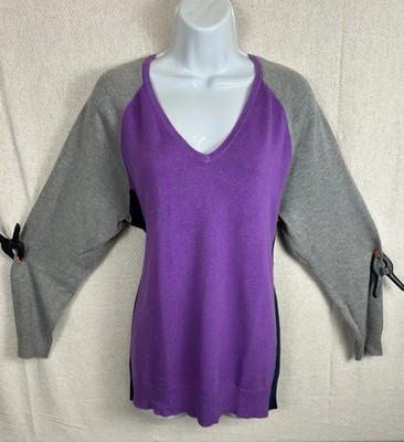 Chaps Classics Damen Plus Pullover Pulli 1X Lila Grau Colorblock V-Ausschnitt Strick