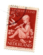 Netherlands 1938, Child playing a flute, 5 cent used, in good shape