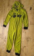 Dr. Seuss Grinch Kids Hooded Fleece Zip One Piece Pajamas 6/7 Green/Black