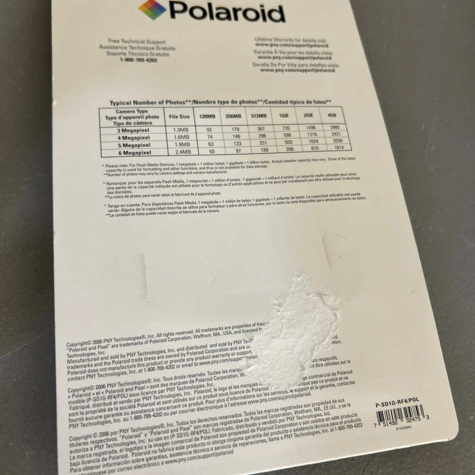 POLAROID ~ PNY  1GB SD DIGITAL MEMORY CARD ~ NEW ~ SEALED IN ORIGINAL PACKAGING - Image 3 of 4