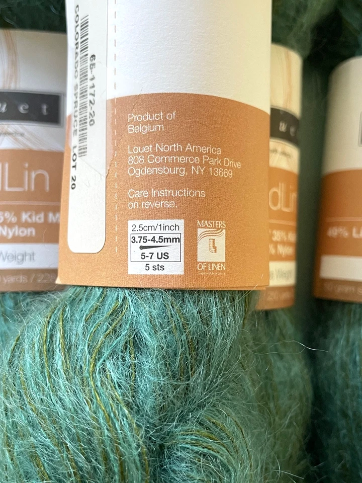 Lote de 5 / Louet KIDLIN Lino Mohair Encaje Peso Hilos - Abeto Colorado #1172 Foto 3 de 3