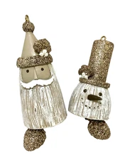 Bed Bath and Beyond Christmas Rustic Santa Snowman Ornaments Set of 2