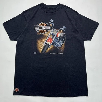 T-shirt vintage Harley 3D Emblem des années 90 environ 2XL Noir ☆8410 - Photo 1/4