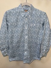 Wrangler Shirt Kids Youth Boys Large Blue Paisley Cowboy Rodeo Western Wear