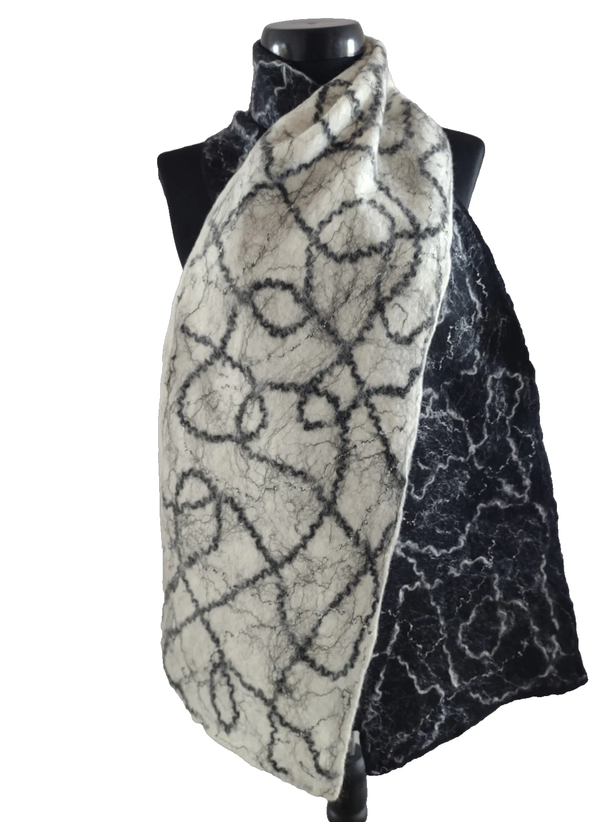 Men's Black and White Felted Scarf from Merino in Two Colors, Warm Wool Wrap