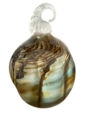 Hand Blown Glass Pumpkin Swirl Stem 6 Inch High Artist Signed Paperweight
