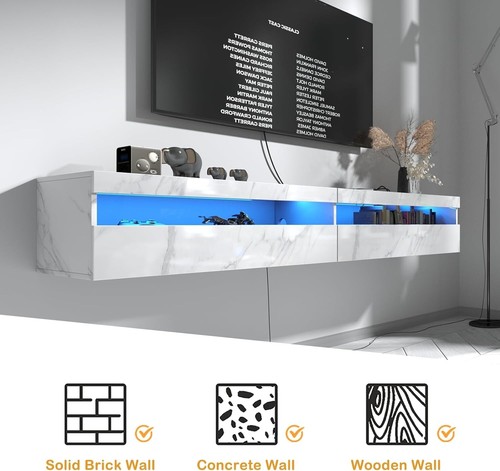 Floating TV Stand, Wall Mounted TV Shelf with Led Lights & Power Outlet, 71" ... - Picture 4 of 7