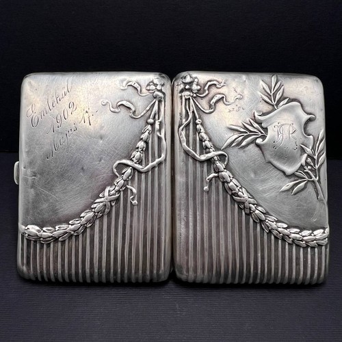 Antique Art Nouveau Silver 800 German Cigarette Case Early 1902s Monogram Signed - Picture 2 of 18