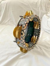 Egyptian Inlaid Musical Wooden Tambourine Rik Brass Cymbals 8.75" Diameter WOW