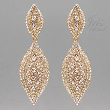 Women Gold Plated Clear Crystal Rhinestone Wedding Drop Dangle Earrings Marquise