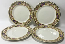 Vintage T & V Limoges La Cloche 6" Plate Blue, Gold & Pink Roses Set Of 4