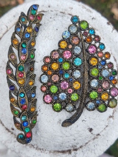 Vintage Little Nemo Brooch Pin Multicolor Rhinestones Plume Leaf Pick One - Picture 12 of 13