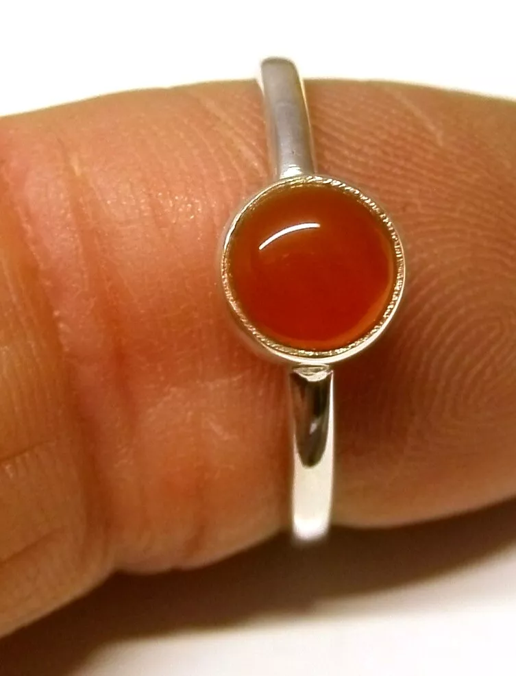 Handmade 925 Sterling Silver 6 mm Carnelian Stone Plain Band Ring Size i to Z 1
