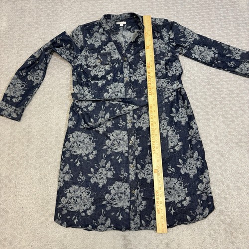 Gap Maternity Denim Dress Blue White Floral Button Down Tie Waist Size Small - Picture 4 of 7