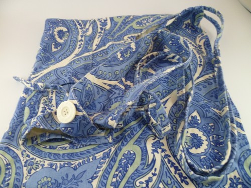 APRIL CORNELL BIB APRON POCKET BLUE WHITE PAISLEY COTTON - Picture 2 of 8