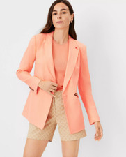 ANN TAYLOR 198 VIVID APRICOT LINEN BLEND LONGER DOUBLE BREASTED BLAZER SZ 10P
