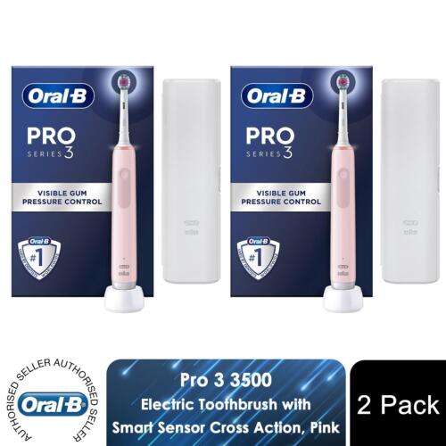 Cepillo de dientes eléctrico Oral-B Pro 3 3500 con sensor inteligente acción cruzada rosa, paquete de 2 - Imagen 1 de 7
