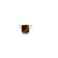 Sterling Silver Square Tigers Eye Ring Size-8.5 Stone 9 x9mm