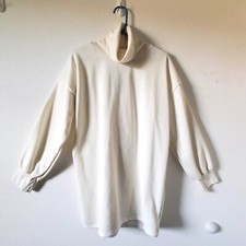 New PrettyLittleThing Womens 6 Oversized Sweat Jumper Dress Tunic Ivory Cowl