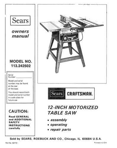 Craftsman 113.242502 Sierra De Mesa 