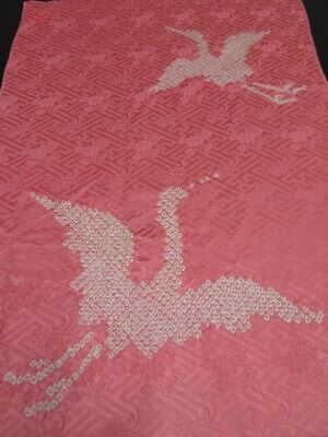Pink Crane #B 14x65 LONG Vintage Japanese Kimono Fabric Panel High Quality RJ2