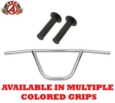 ALTA CW PRO Old School Classic Chrome Handlebar W/ TRIANGLE BMX Style GRIPS.
